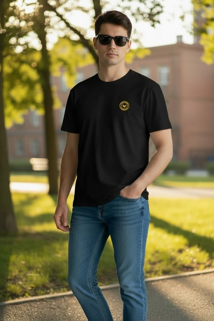 Wrath Men Embroidered Round Neck Pure Cotton Orange T-Shirt