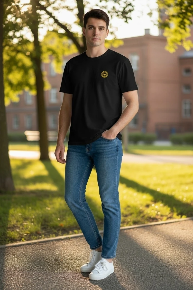 Wrath Men Embroidered Round Neck Pure Cotton Orange T-Shirt